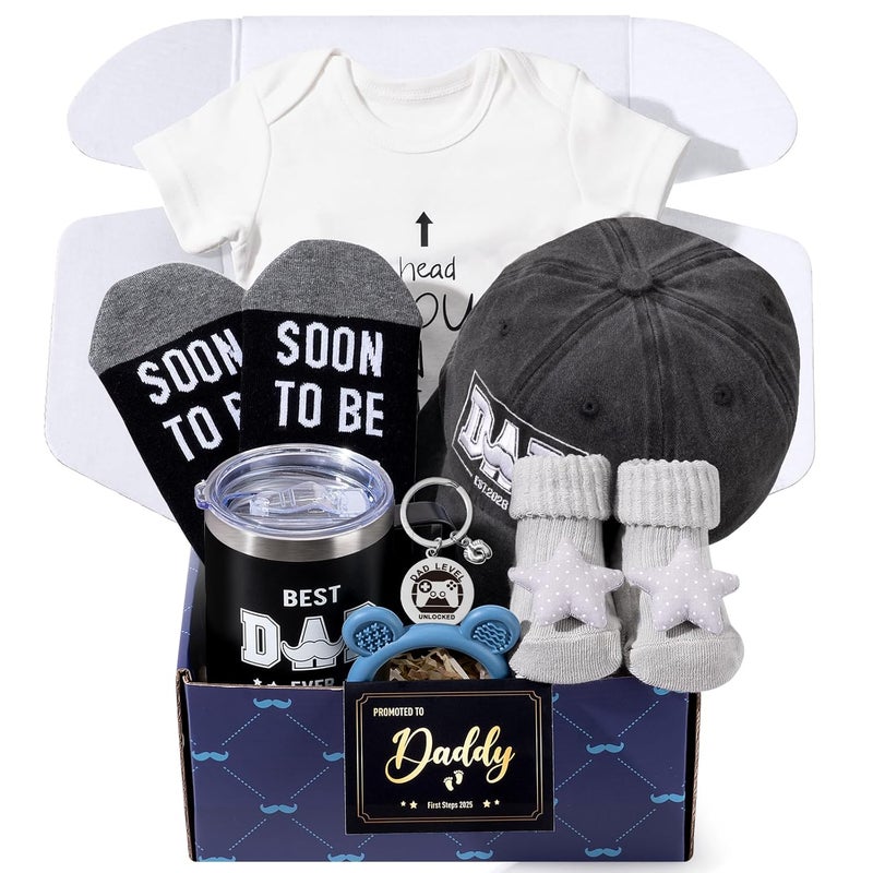 GiftPeak 2026 New Dad Gifts Box, 9 Pcs First Time Dad Gifts, Dad to Be Gifts for 1st Time with Tumbler Hat Onesie Socks Keychain for Baby Shower，Unique Kit for Soon to Be or Expecting Father - Image 1